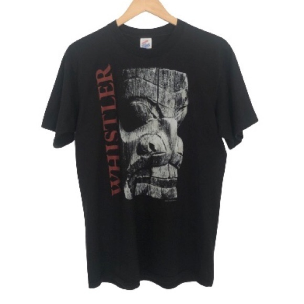 Vintage 90s Whistler Totem Victoria British Columbia BC Canada Black Tee Tshirt